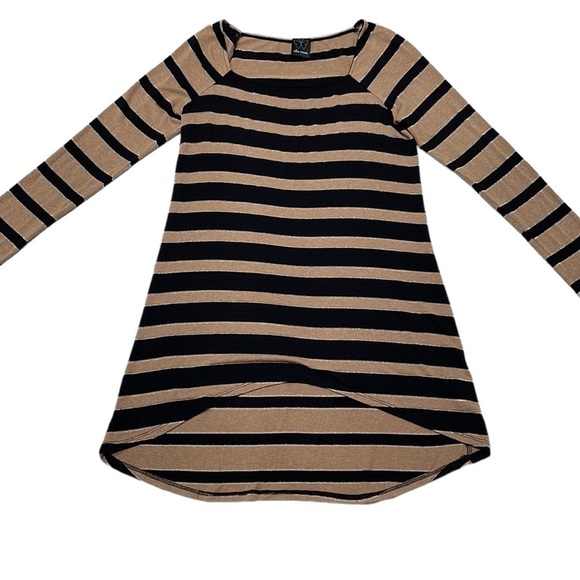 Ella Moss Tunic Top Hi Low T-Shirt Stripes Brown Black Gold Size Small - Picture 2 of 12